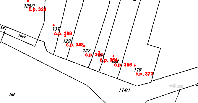 Šatov 364 na parcele st. 124 v KÚ Šatov, Katastrální mapa