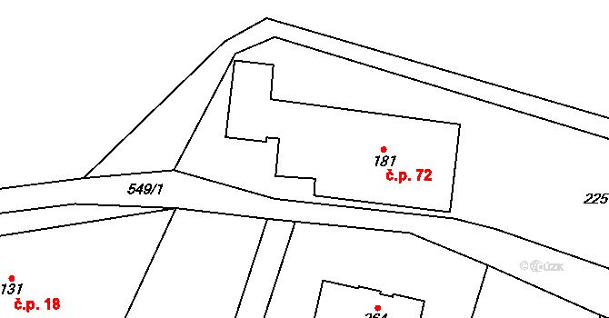 Jizbice 72 na parcele st. 181 v KÚ Jizbice u Nymburka, Katastrální mapa