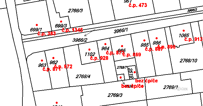 Lipník nad Bečvou I-Město 873, Lipník nad Bečvou na parcele st. 964 v KÚ Lipník nad Bečvou, Katastrální mapa