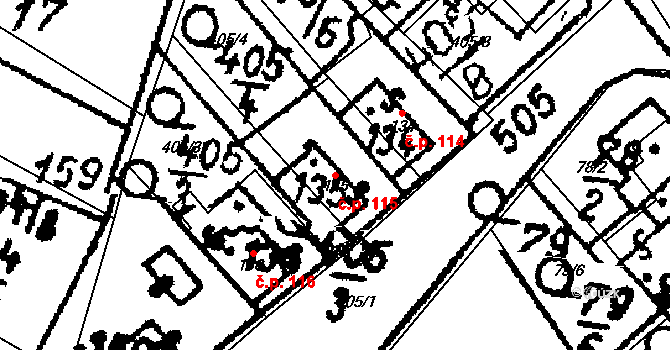 Tupadly 115 na parcele st. 135 v KÚ Tupadly u Čáslavi, Katastrální mapa