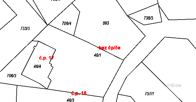 Králíky 115189220 na parcele st. 46/1 v KÚ Chmelovice, Katastrální mapa