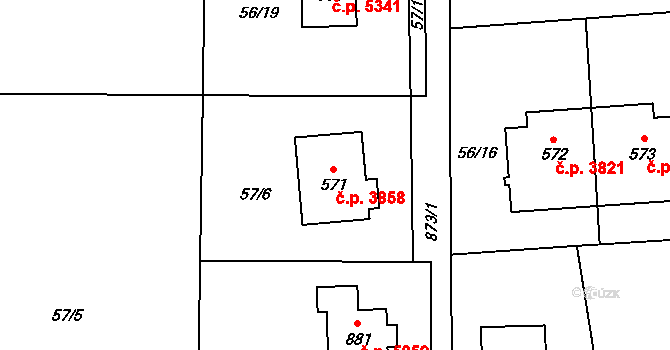 Kokonín 3858, Jablonec nad Nisou na parcele st. 571 v KÚ Kokonín, Katastrální mapa