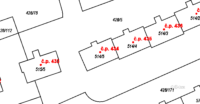 Horoměřice 434 na parcele st. 514/5 v KÚ Horoměřice, Katastrální mapa