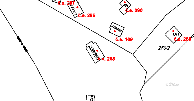 Hostěradice 258, Kamenný Přívoz na parcele st. 229/260 v KÚ Hostěradice, Katastrální mapa
