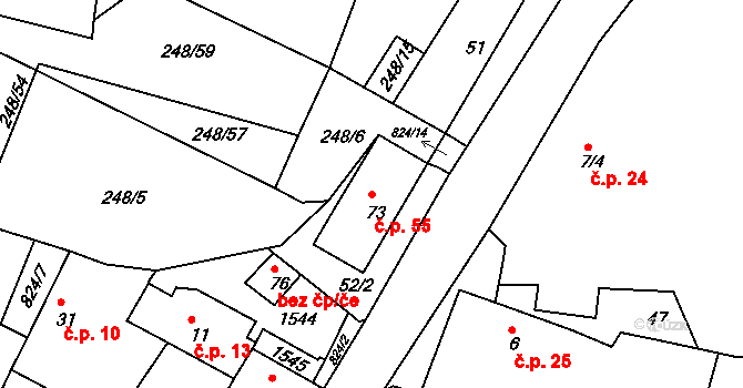 Čelina 55, Borotice na parcele st. 73 v KÚ Čelina, Katastrální mapa