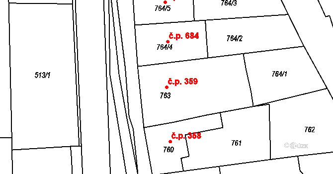 Šardice 359 na parcele st. 763 v KÚ Šardice, Katastrální mapa