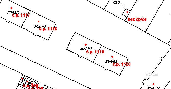Kyjov 1119 na parcele st. 2044/1 v KÚ Kyjov, Katastrální mapa