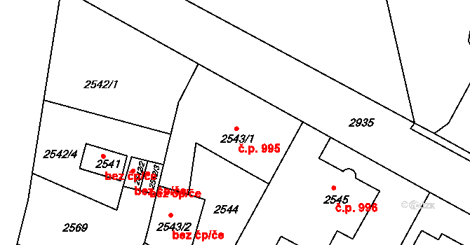 Děčín I-Děčín 995, Děčín na parcele st. 2543/1 v KÚ Děčín, Katastrální mapa