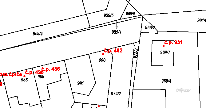Libušín 482 na parcele st. 990 v KÚ Libušín, Katastrální mapa