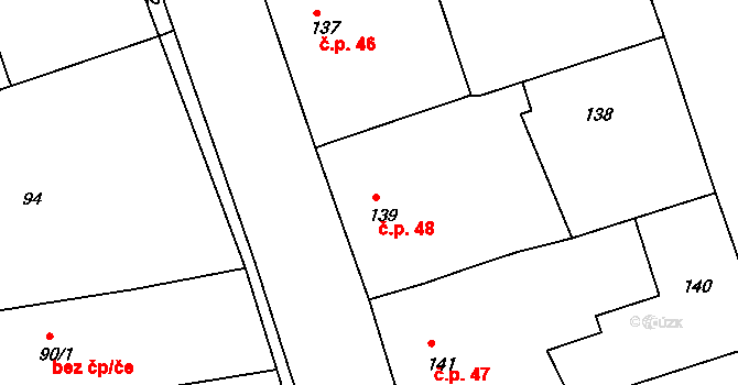 Skramníky 48, Klučov na parcele st. 139 v KÚ Skramníky, Katastrální mapa