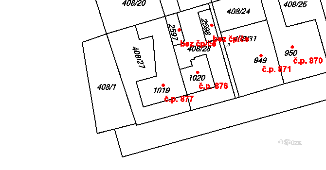 Třebechovice pod Orebem 877 na parcele st. 1019/1 v KÚ Třebechovice pod Orebem, Katastrální mapa