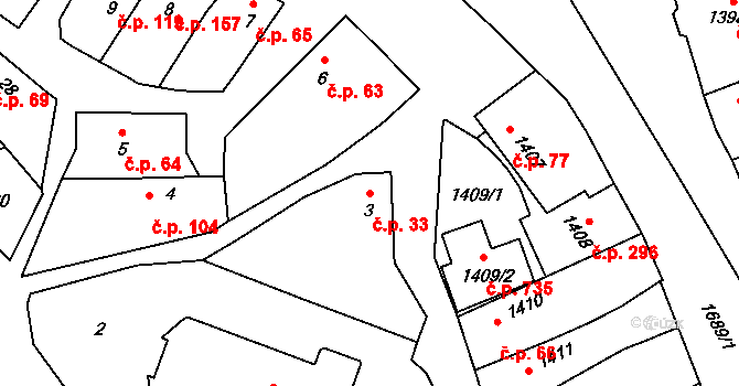 Horka nad Moravou 33 na parcele st. 3 v KÚ Horka nad Moravou, Katastrální mapa