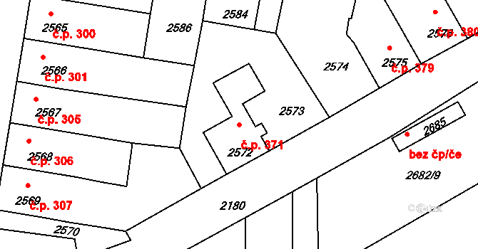 Mimoň I 371, Mimoň na parcele st. 2572 v KÚ Mimoň, Katastrální mapa