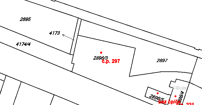 Roudnice nad Labem 297 na parcele st. 2896/3 v KÚ Roudnice nad Labem, Katastrální mapa
