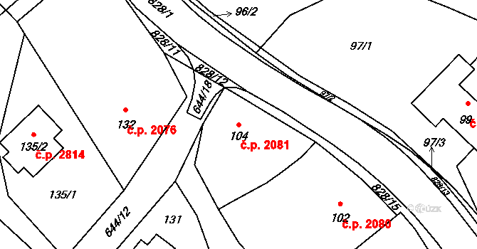 Rožnov pod Radhoštěm 2081 na parcele st. 104/1 v KÚ Hážovice, Katastrální mapa