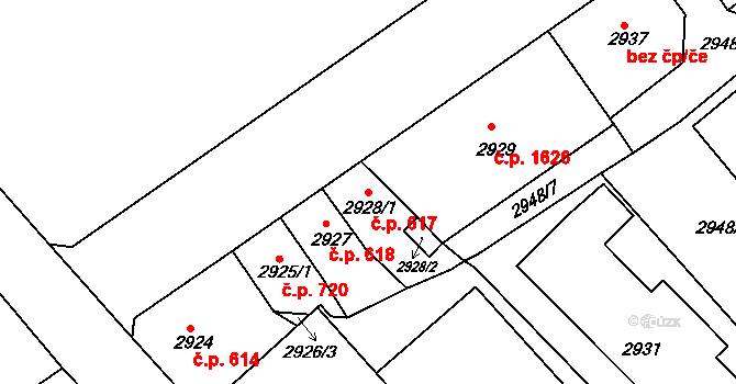 Střekov 617, Ústí nad Labem na parcele st. 2928/1 v KÚ Střekov, Katastrální mapa