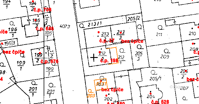 Poděbrady II 198, Poděbrady na parcele st. 212/2 v KÚ Poděbrady, Katastrální mapa