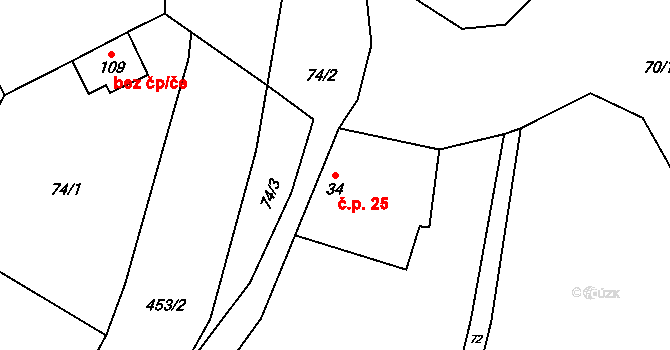 Řikovice 25, Morašice na parcele st. 34 v KÚ Řikovice u Litomyšle, Katastrální mapa
