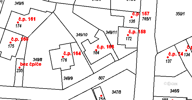 Maršov 168, Krupka na parcele st. 184 v KÚ Maršov u Krupky, Katastrální mapa