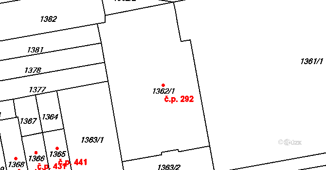 Horní Heršpice 292, Brno na parcele st. 1362/1 v KÚ Horní Heršpice, Katastrální mapa
