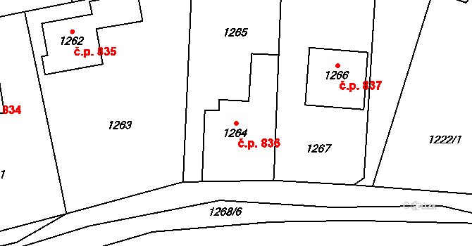 Jablunkov 836 na parcele st. 1264 v KÚ Jablunkov, Katastrální mapa