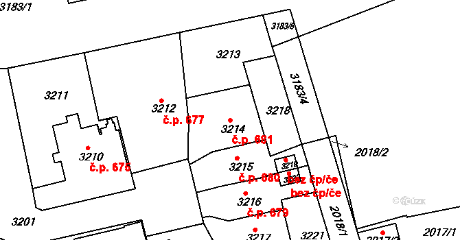 Sokolov 681 na parcele st. 3214 v KÚ Sokolov, Katastrální mapa
