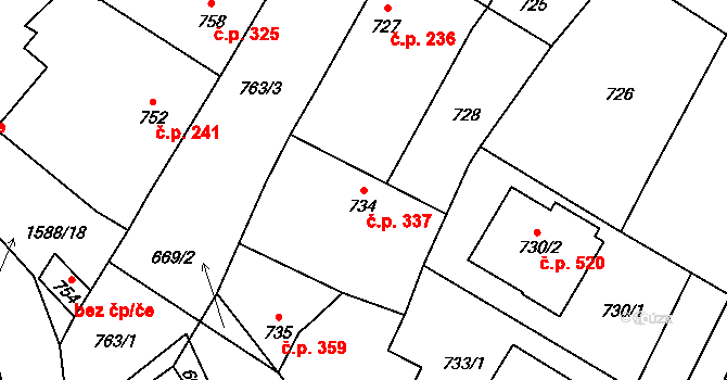Hostomice 337 na parcele st. 734 v KÚ Hostomice pod Brdy, Katastrální mapa