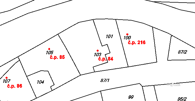 České Meziříčí 84 na parcele st. 103 v KÚ České Meziříčí, Katastrální mapa