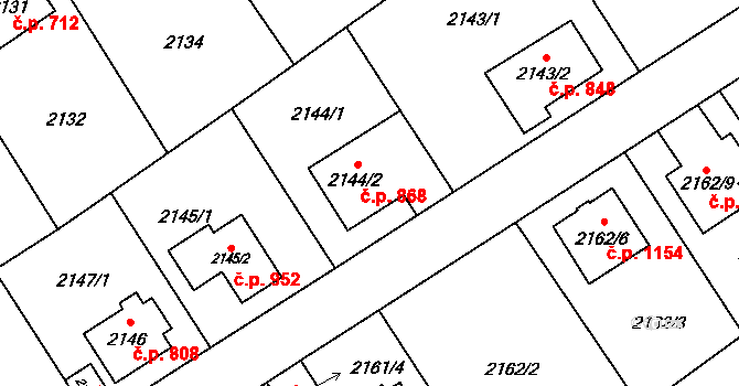 Radotín 868, Praha na parcele st. 2144/2 v KÚ Radotín, Katastrální mapa