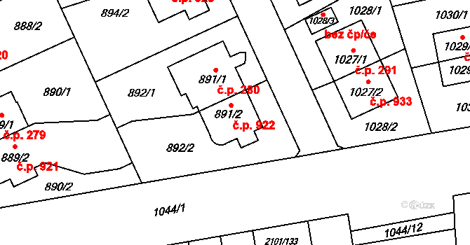 Chodov 922, Praha na parcele st. 891/2 v KÚ Chodov, Katastrální mapa
