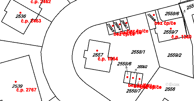 Smíchov 1964, Praha na parcele st. 2557 v KÚ Smíchov, Katastrální mapa