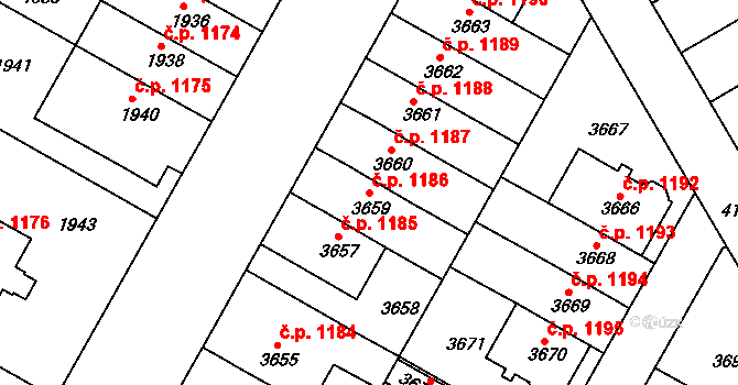 Dejvice 1186, Praha na parcele st. 3659 v KÚ Dejvice, Katastrální mapa
