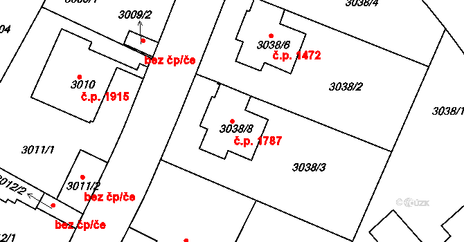 Dejvice 1787, Praha na parcele st. 3038/8 v KÚ Dejvice, Katastrální mapa