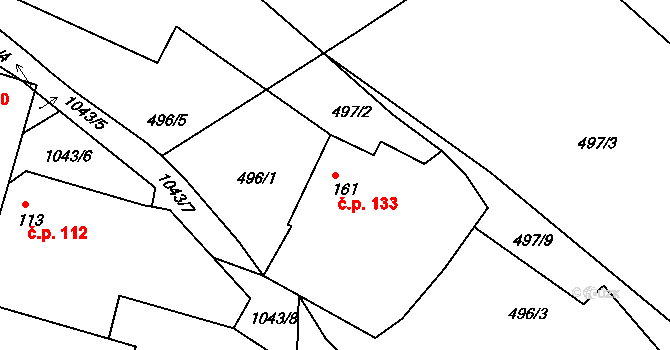Kozárovice 133 na parcele st. 161 v KÚ Kozárovice, Katastrální mapa