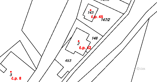 Černý Potok 12, Kryštofovy Hamry na parcele st. 2 v KÚ Černý Potok, Katastrální mapa