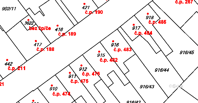 Pražské Předměstí 482, Hradec Králové na parcele st. 915 v KÚ Pražské Předměstí, Katastrální mapa