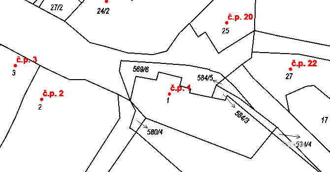 Ličenice 1, Úštěk na parcele st. 1 v KÚ Ličenice, Katastrální mapa