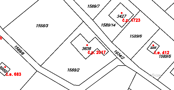 Náchod 2017 na parcele st. 3636 v KÚ Náchod, Katastrální mapa