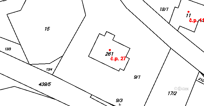 Nepomuky 27, Horní Čermná na parcele st. 261 v KÚ Nepomuky, Katastrální mapa