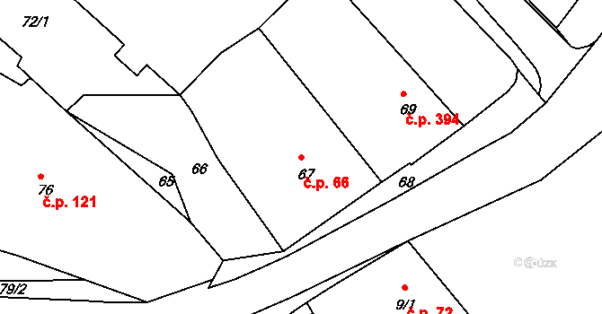 Týnec nad Labem 66 na parcele st. 67 v KÚ Týnec nad Labem, Katastrální mapa