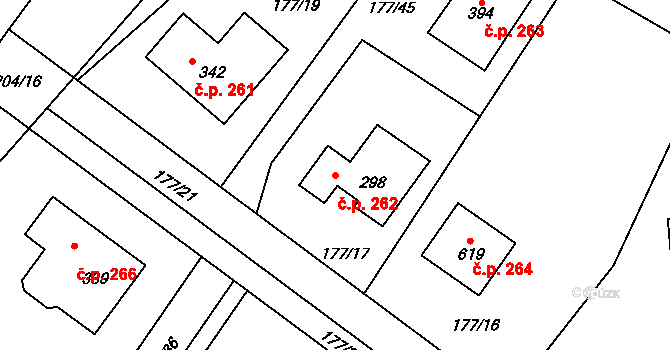 Bradlec 262 na parcele st. 298 v KÚ Bradlec, Katastrální mapa