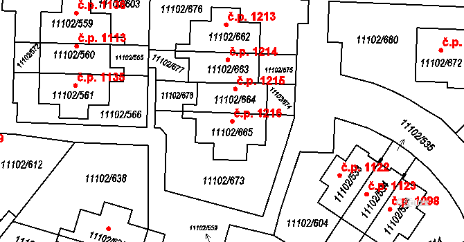 Severní Předměstí 1216, Plzeň na parcele st. 11102/665 v KÚ Plzeň, Katastrální mapa