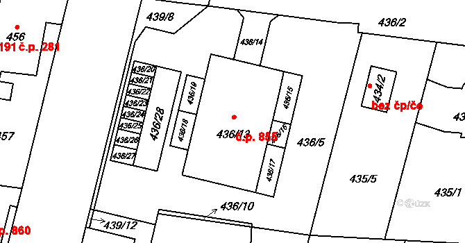 Čimice 855, Praha na parcele st. 436/13 v KÚ Čimice, Katastrální mapa