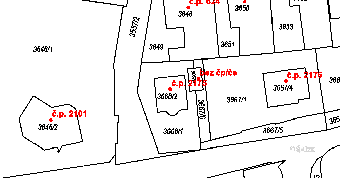 Sokolov 2175 na parcele st. 3668/2 v KÚ Sokolov, Katastrální mapa