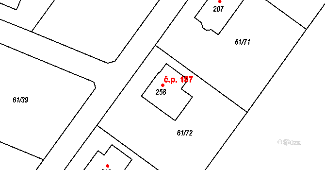 Čakovičky 187 na parcele st. 258 v KÚ Čakovičky, Katastrální mapa