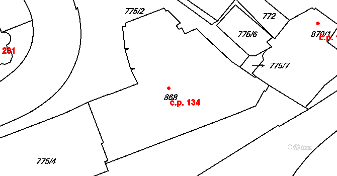 Latrán 134, Český Krumlov na parcele st. 868 v KÚ Český Krumlov, Katastrální mapa
