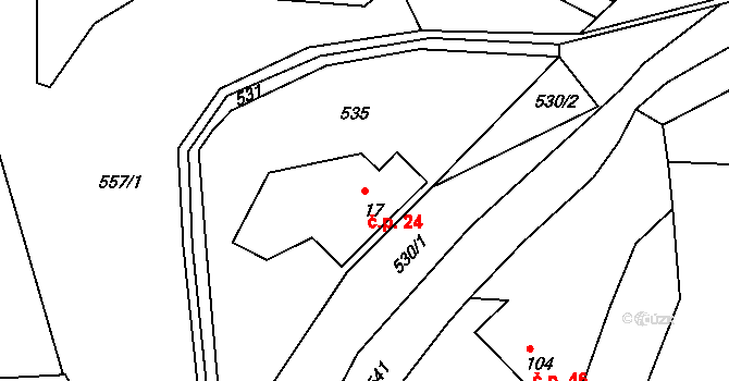 Skryje 24 na parcele st. 17 v KÚ Skryje u Golčova Jeníkova, Katastrální mapa