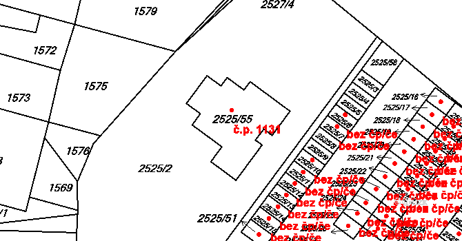 Valtice 1131 na parcele st. 2525/55 v KÚ Valtice, Katastrální mapa