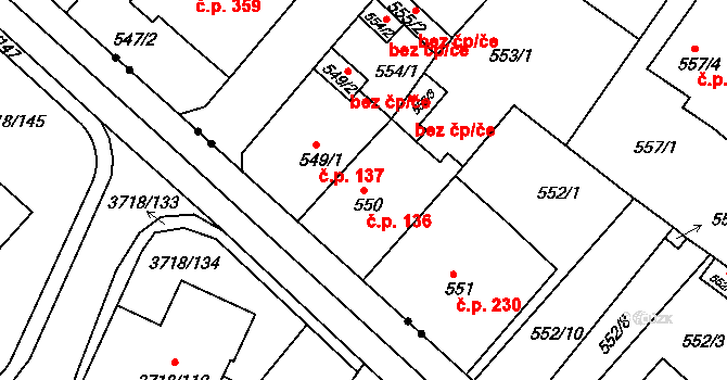 Pokratice 136, Litoměřice na parcele st. 550 v KÚ Pokratice, Katastrální mapa