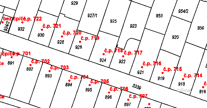 Benešov 718 na parcele st. 924 v KÚ Benešov u Prahy, Katastrální mapa